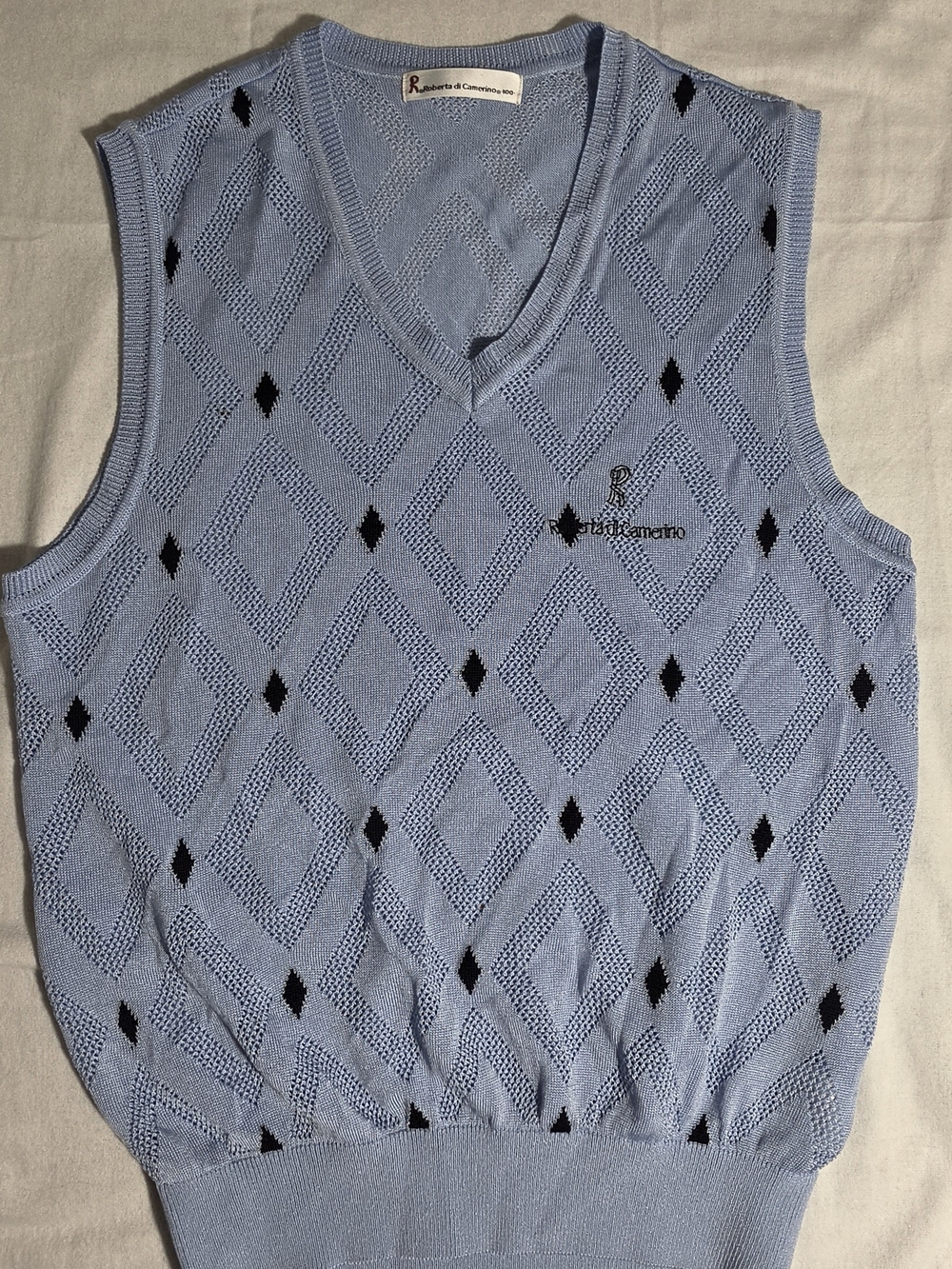 Roberta di Camerino Argyle Sweater Vest - Blue Knit Flawed (Size 100)
